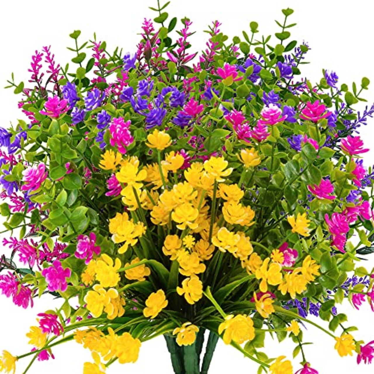 12 Bundles Outdoor Artificial Fake Flowers UV Resistant No Fade Boxwood Faux Plastic Shrubs Plants for Garden Patio Porch Window Box Home Wedding Farmhouse Hanging Décor